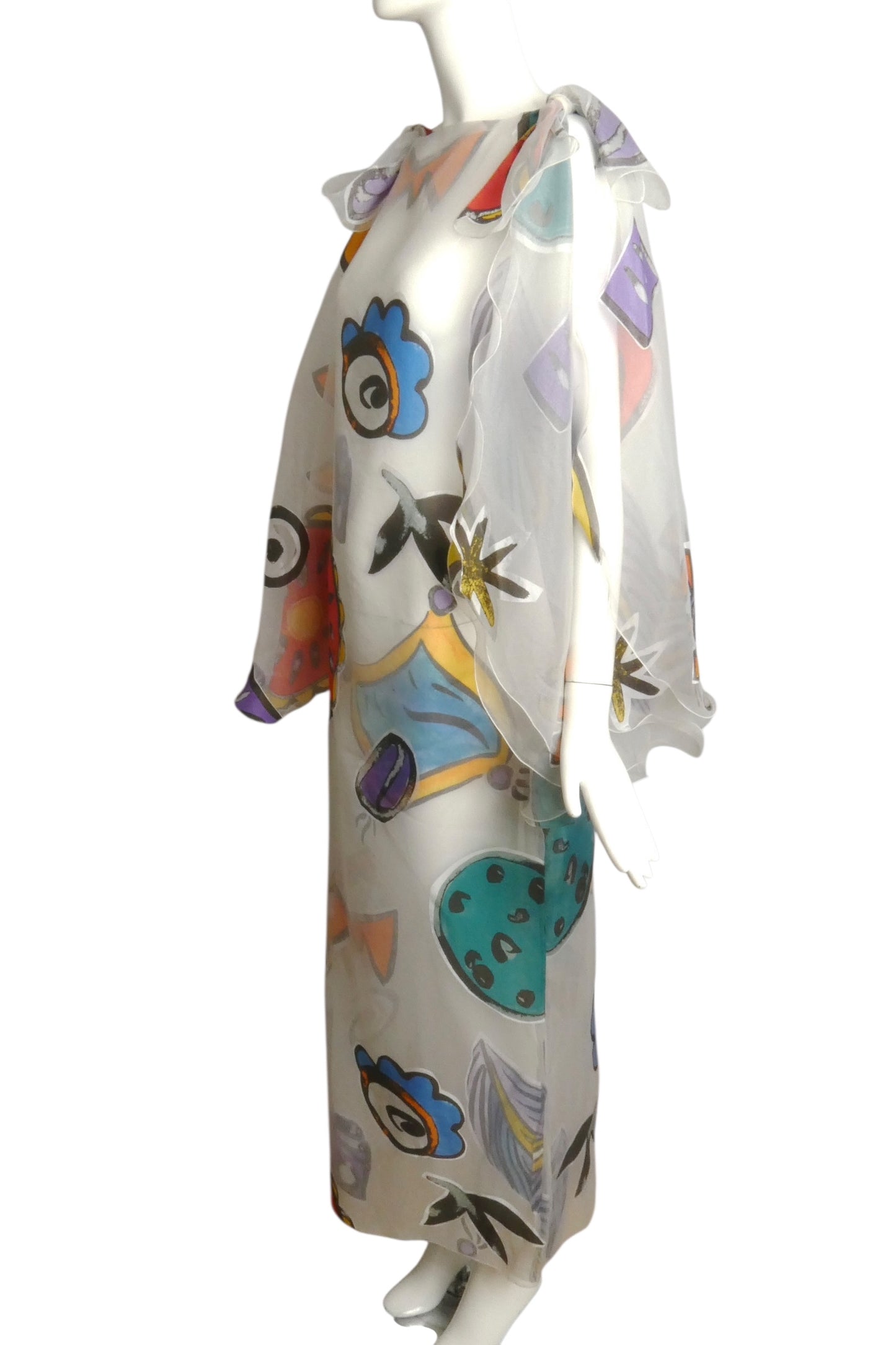 PIERRE CARDIN-1998 Printed Organza Evening Dress, Size-12