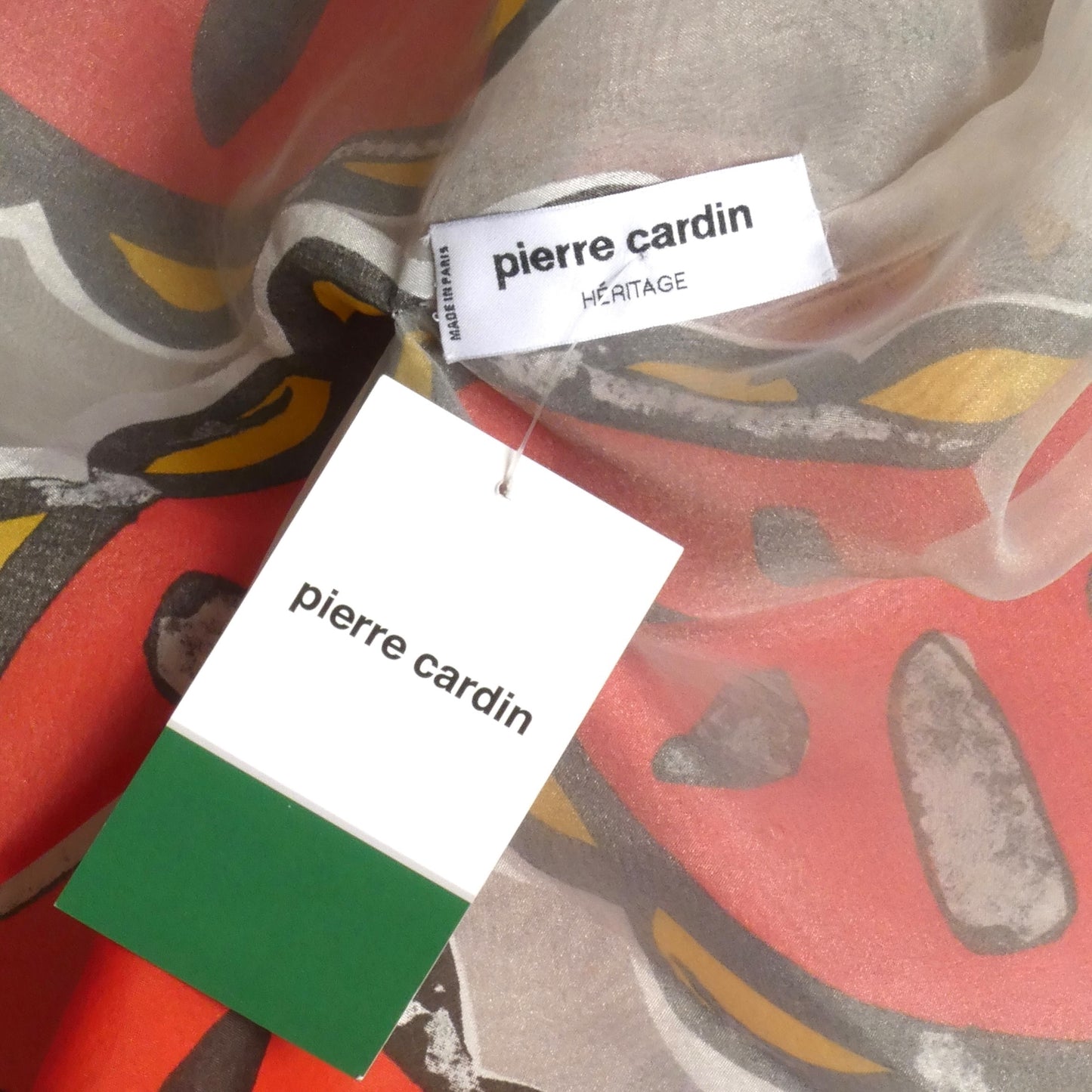 PIERRE CARDIN-1998 Printed Organza Evening Dress, Size-12