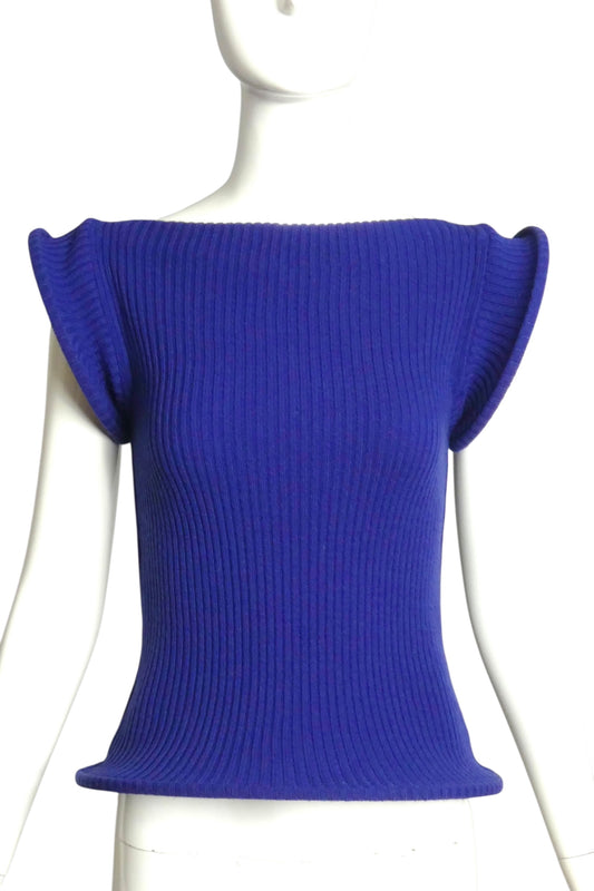 PIERRE CARDIN (HAUTE COUTURE)-2002 Blue Wool Knit Hoop Sweater, Size-4