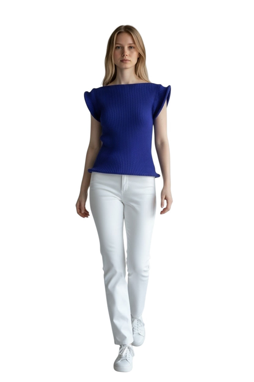 PIERRE CARDIN - 2002 Blue Wool Knit Hoop Sweater, Size-4