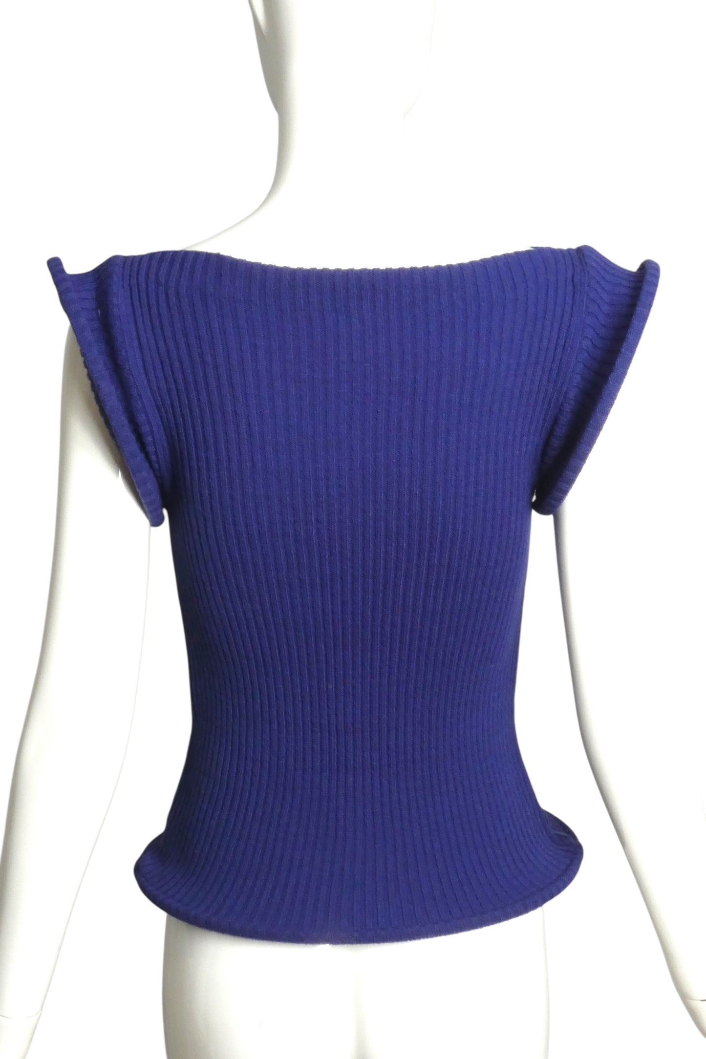 PIERRE CARDIN (HAUTE COUTURE)-2002 Blue Wool Knit Hoop Sweater, Size-4