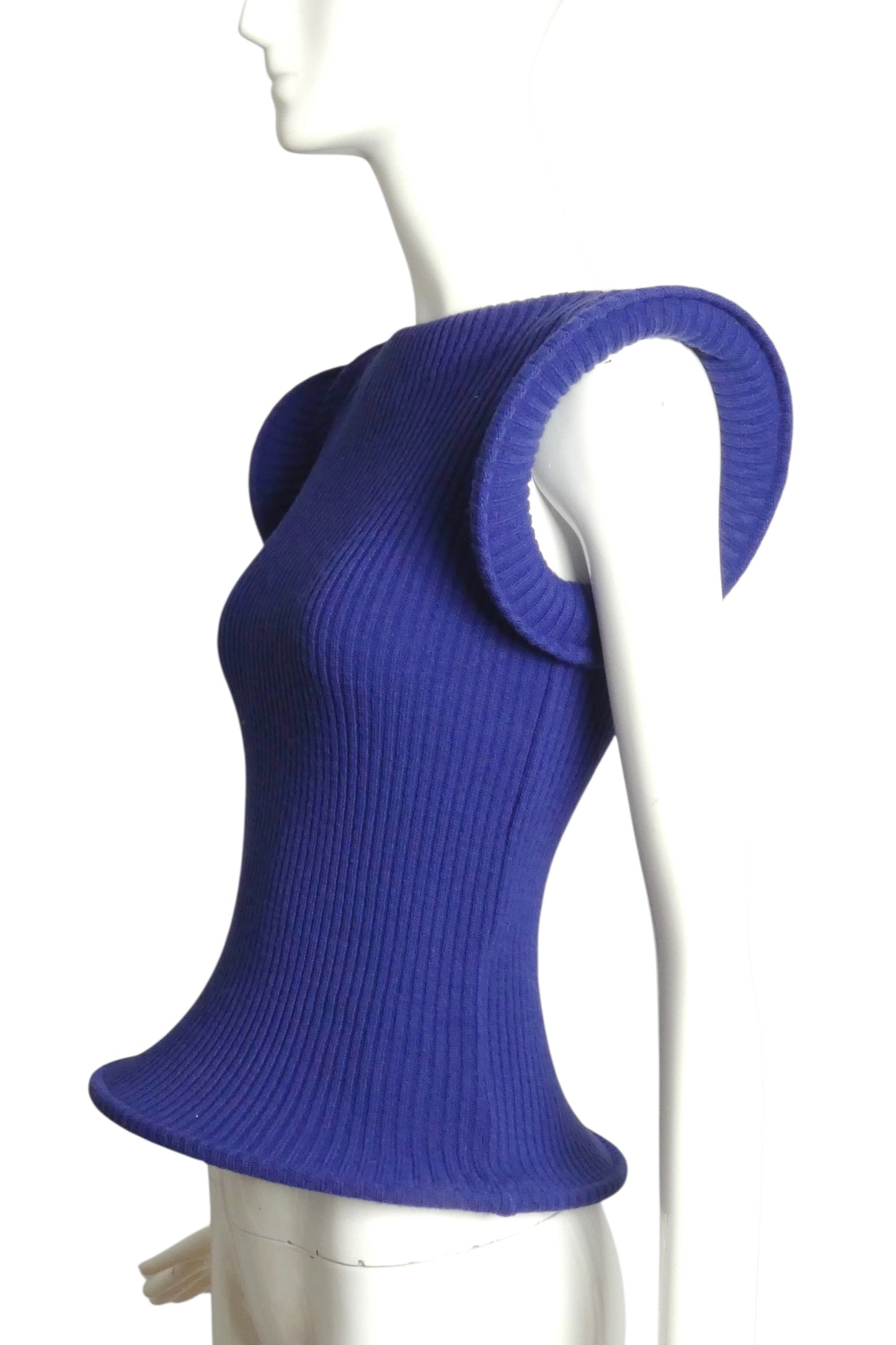 PIERRE CARDIN (HAUTE COUTURE)-2002 Blue Wool Knit Hoop Sweater, Size-4