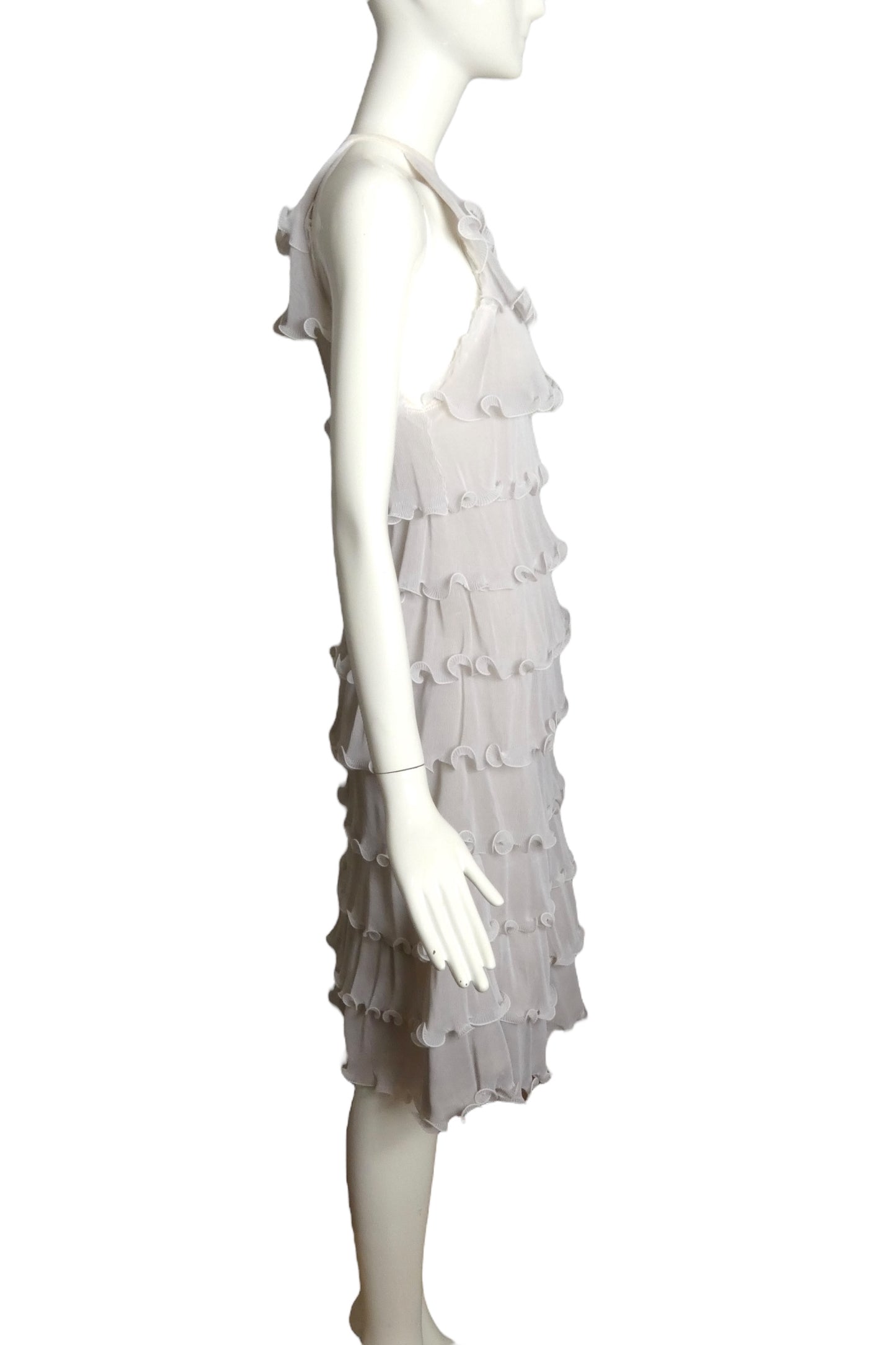 PIERRE CARDIN-1999 Ivory Tiered Ruffle Dress, Size-2
