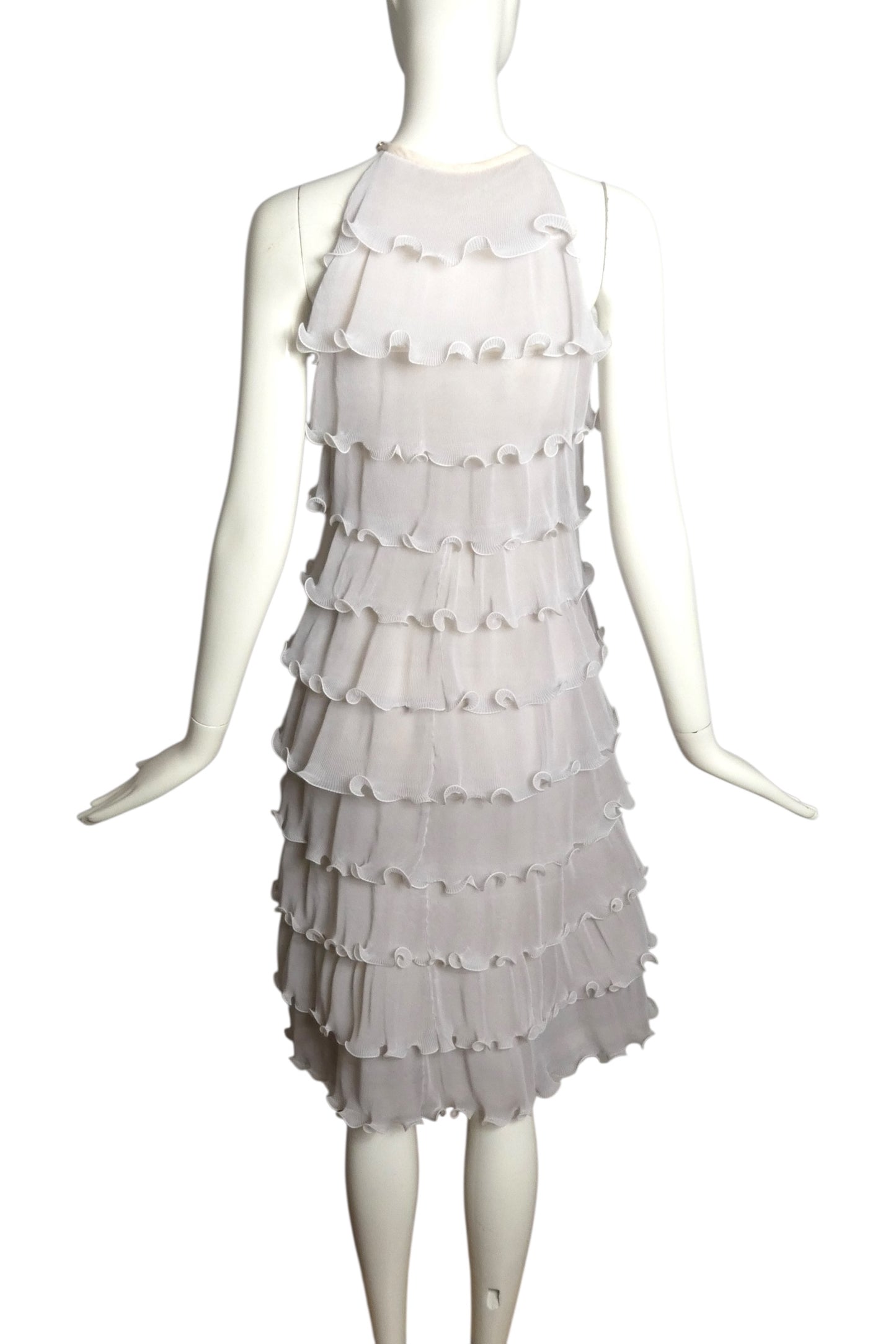 PIERRE CARDIN-1999 Ivory Tiered Ruffle Dress, Size-2