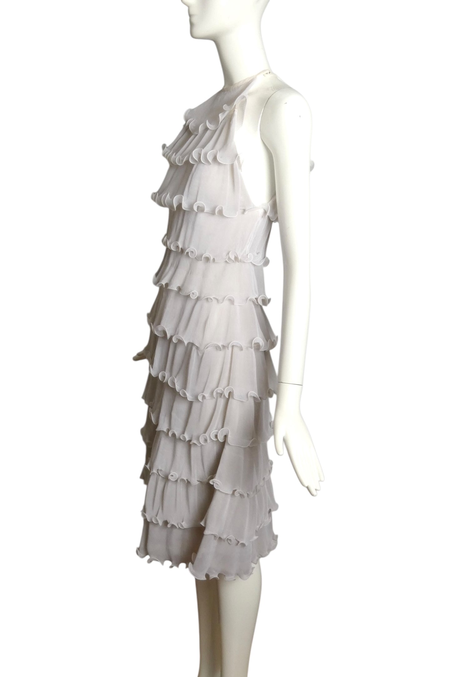 PIERRE CARDIN-1999 Ivory Tiered Ruffle Dress, Size-2