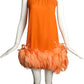 PIERRE CARDIN (HAUTE COUTURE)-2009 Orange Silk & Feather Party Dress, Size-6