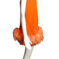 PIERRE CARDIN (HAUTE COUTURE)-2009 Orange Silk & Feather Party Dress, Size-6