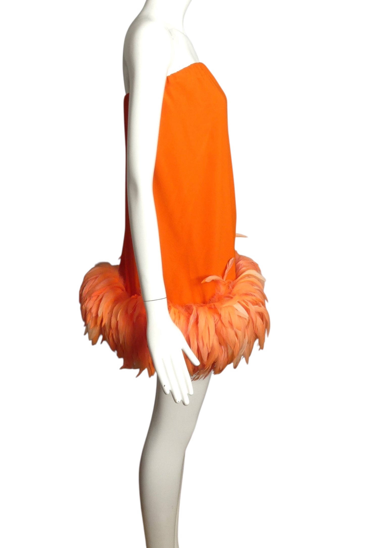 PIERRE CARDIN (HAUTE COUTURE)-2009 Orange Silk & Feather Party Dress, Size-6