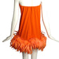 PIERRE CARDIN (HAUTE COUTURE)-2009 Orange Silk & Feather Party Dress, Size-6