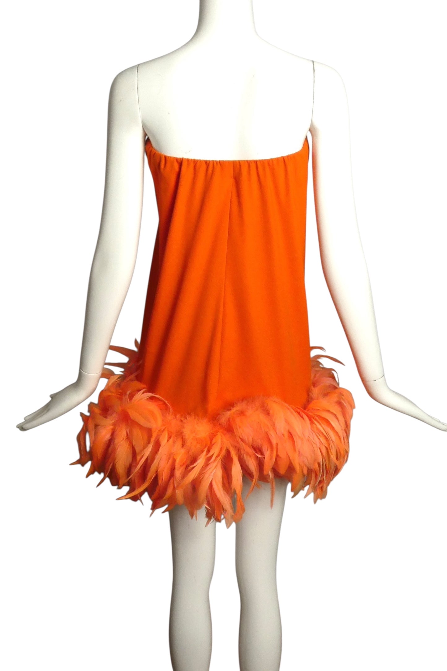 PIERRE CARDIN (HAUTE COUTURE)-2009 Orange Silk & Feather Party Dress, Size-6