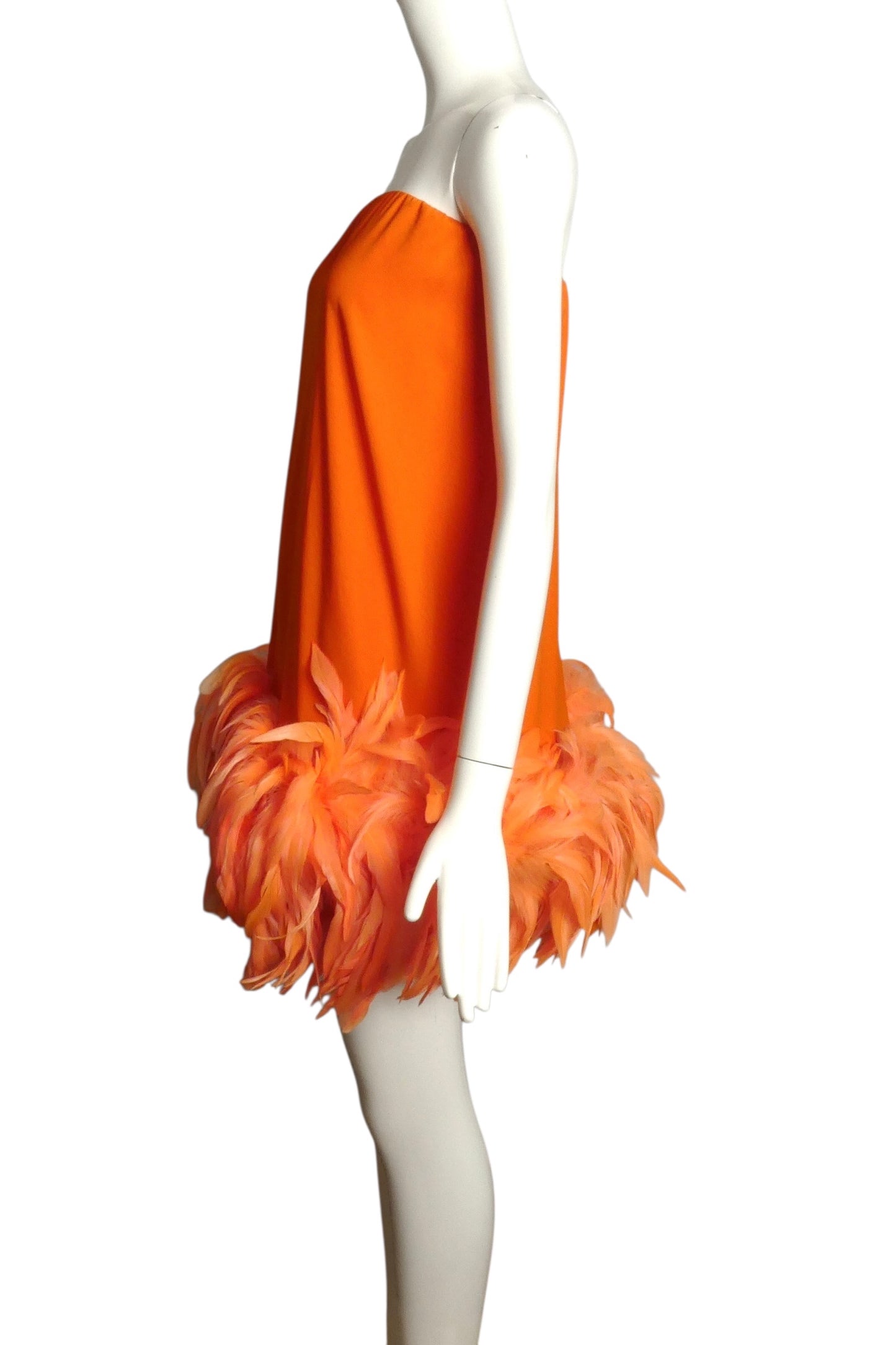 PIERRE CARDIN (HAUTE COUTURE)-2009 Orange Silk & Feather Party Dress, Size-6