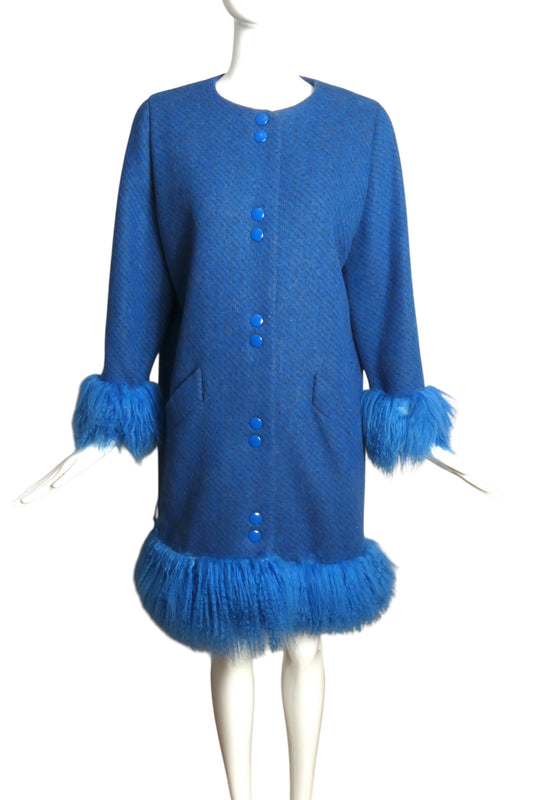 PIERRE CARDIN CREATION-1990 Wool & Fur Coat, Size-12