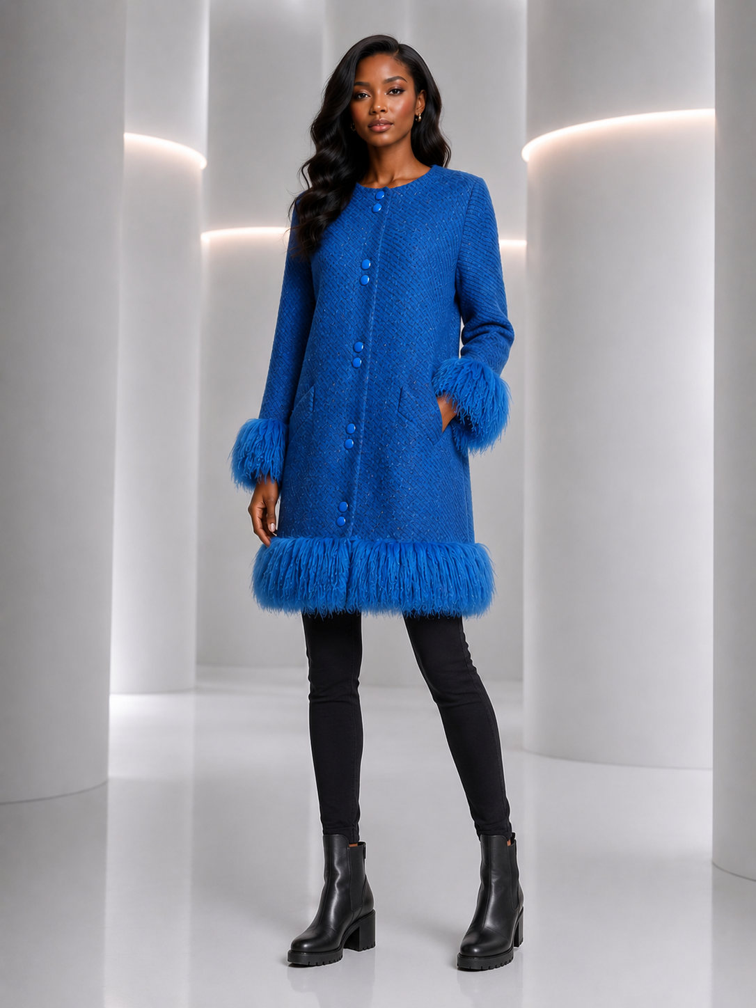 PIERRE CARDIN - 1990 Wool & Fur Coat, Size-12
