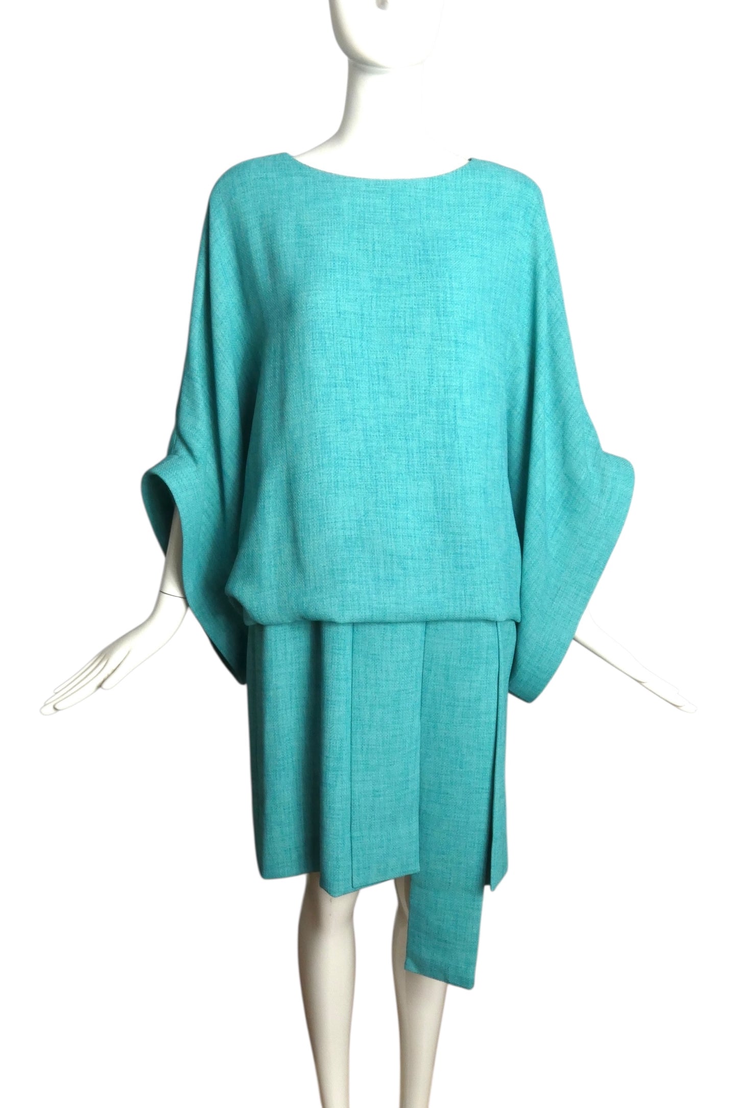 PIERRE CARDIN HAUTE COUTURE- 1998 Turquoise Blouson Dress, Size 10