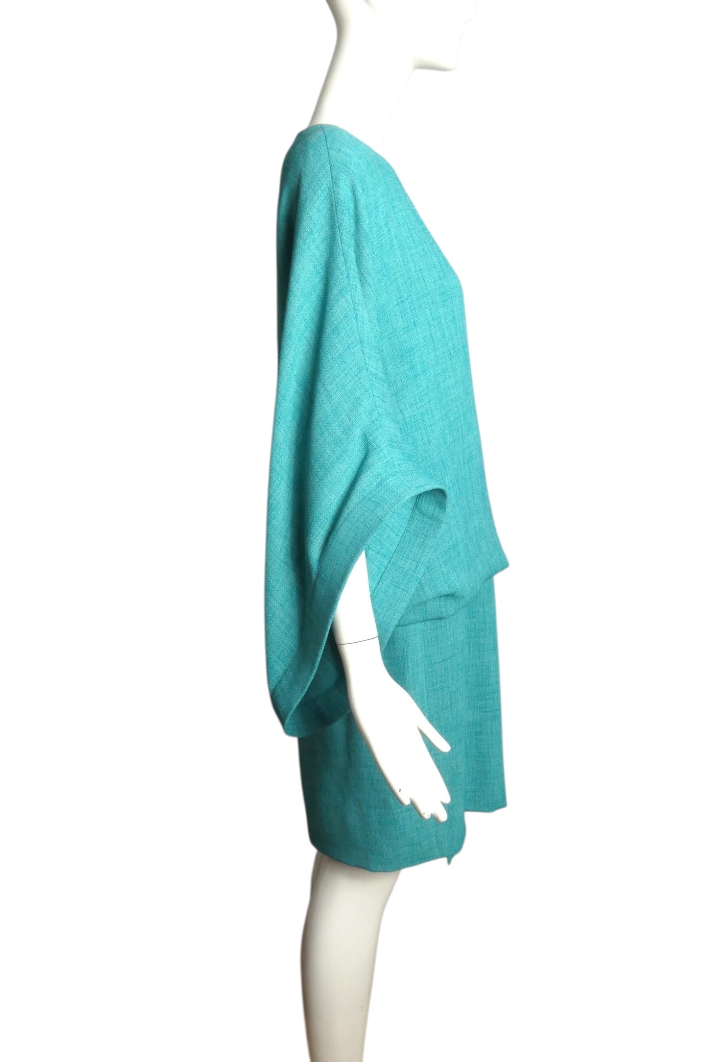 PIERRE CARDIN HAUTE COUTURE- 1998 Turquoise Blouson Dress, Size 10