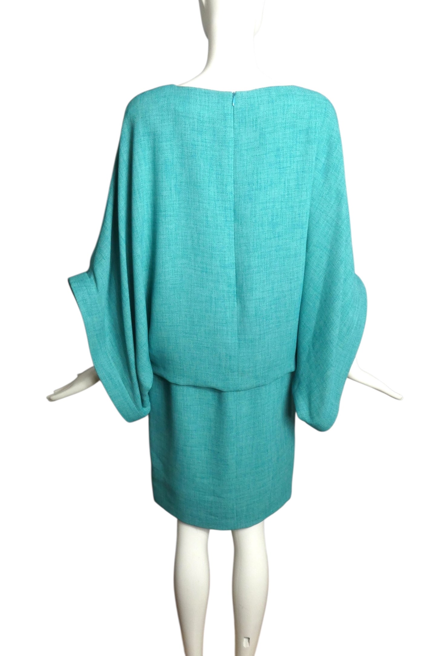 PIERRE CARDIN HAUTE COUTURE- 1998 Turquoise Blouson Dress, Size 10
