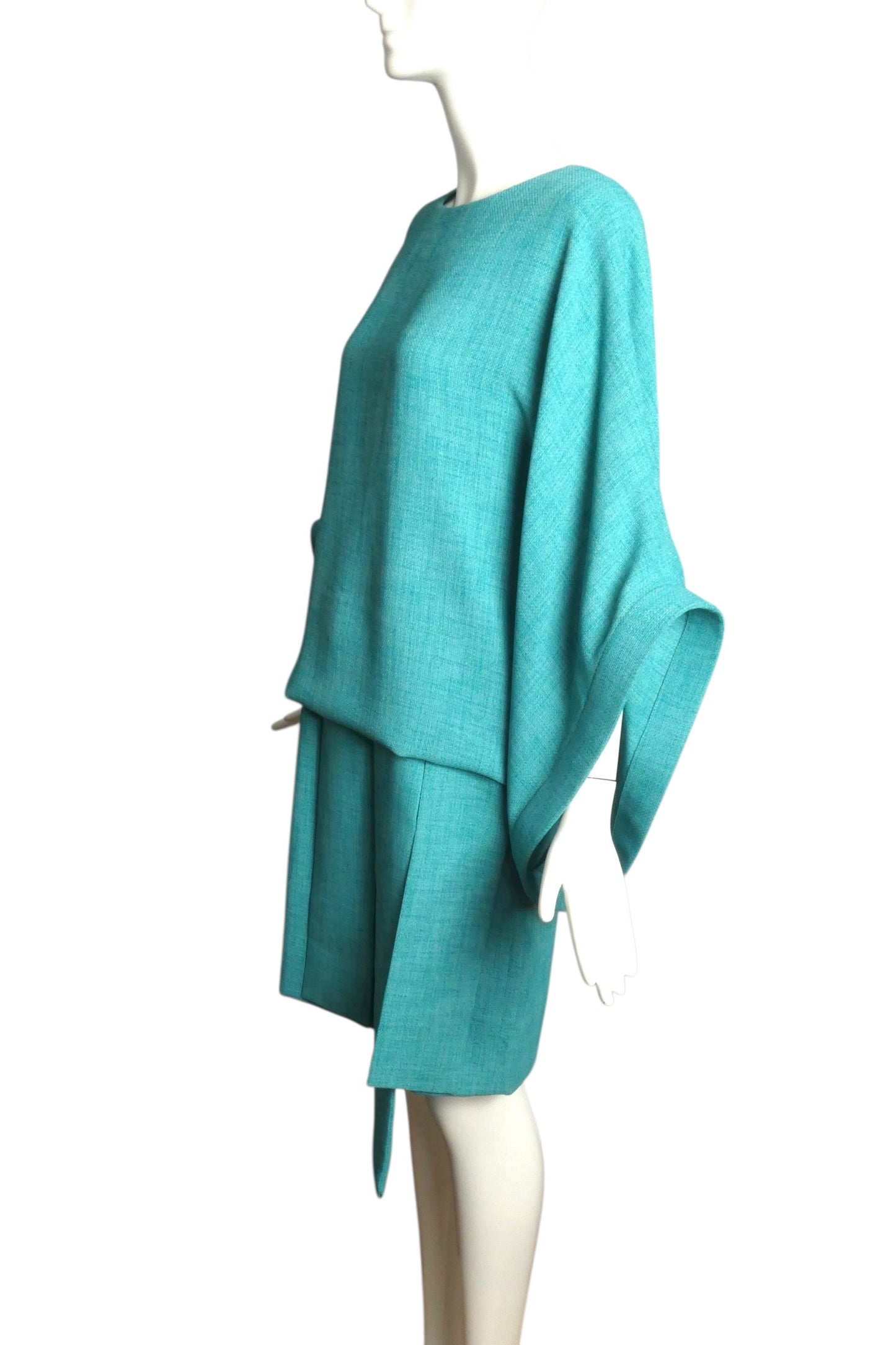 PIERRE CARDIN HAUTE COUTURE- 1998 Turquoise Blouson Dress, Size 10