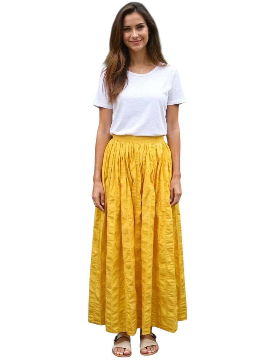 1996 Yellow Cotton Seersucker Maxi Skirt, Size 4