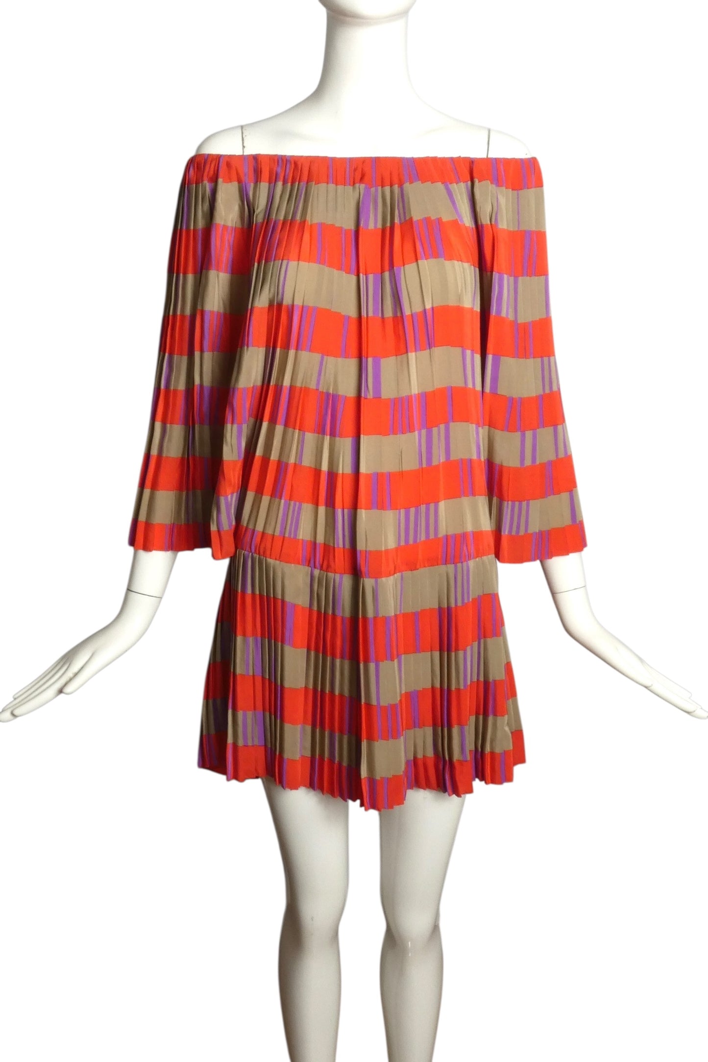 PIERRE CARDIN (HAUTE COUTURE)- 1991 Off The Shoulder Pleated Silk Dress, Size 6