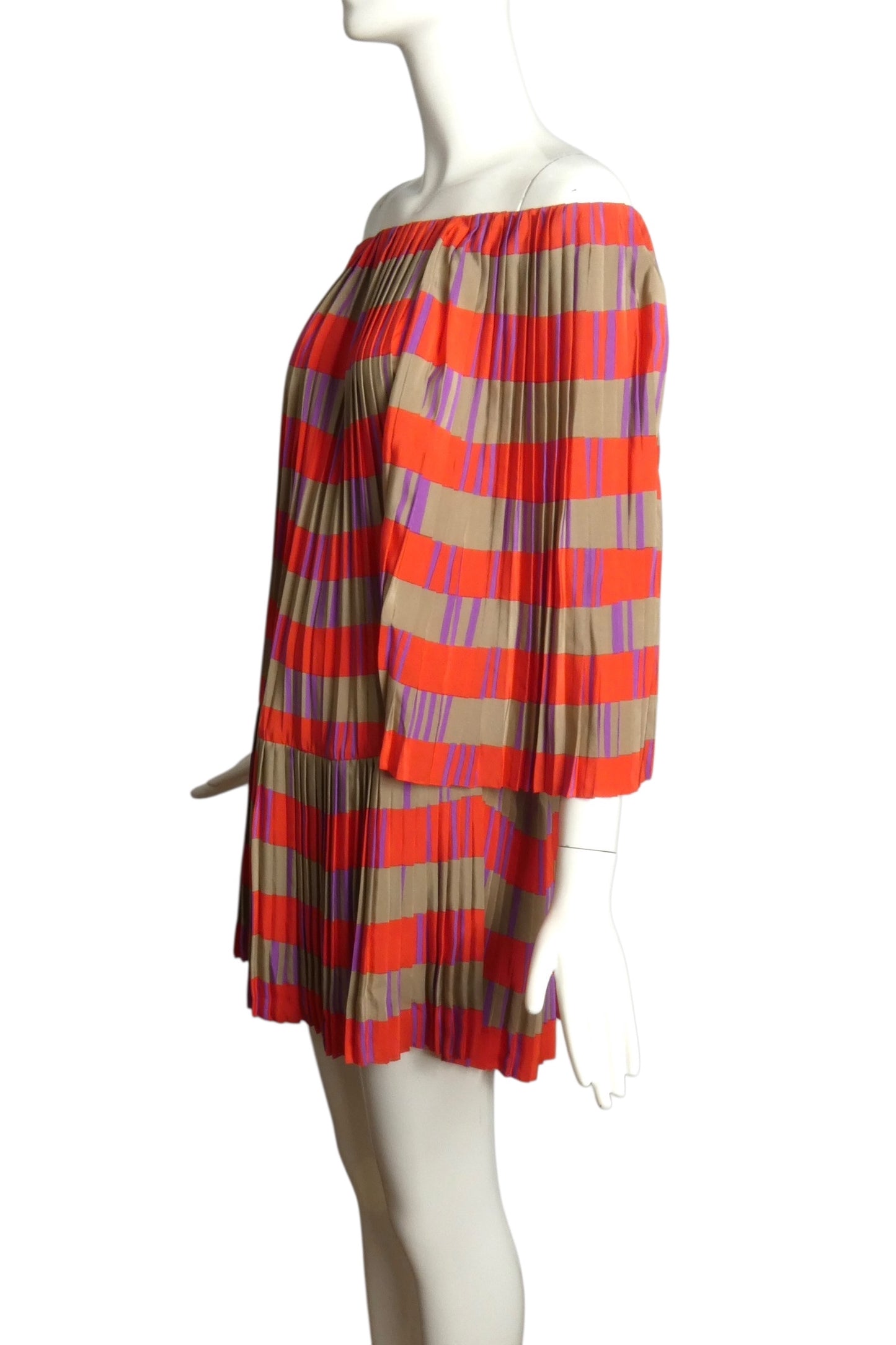 PIERRE CARDIN (HAUTE COUTURE)- 1991 Off The Shoulder Pleated Silk Dress, Size 6