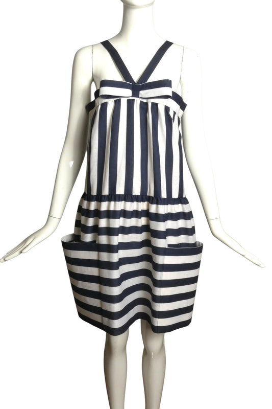 PIERRE CARDIN-1991 Cotton Stripe Dress, Size-4