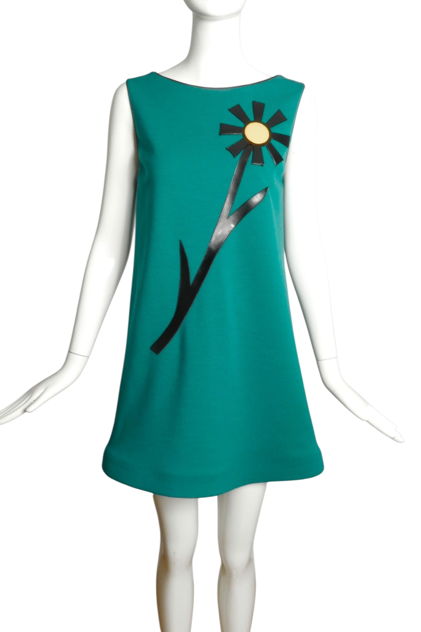 PIERRE CARDIN (HAUTE COUTURE)-2011 Green Crepe Appliqué Shift Dress, Size-4