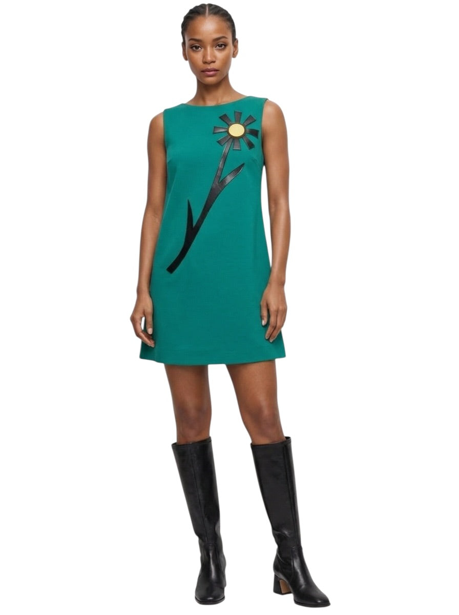 2011 Green Crepe Appliqué Shift Dress, Size-4