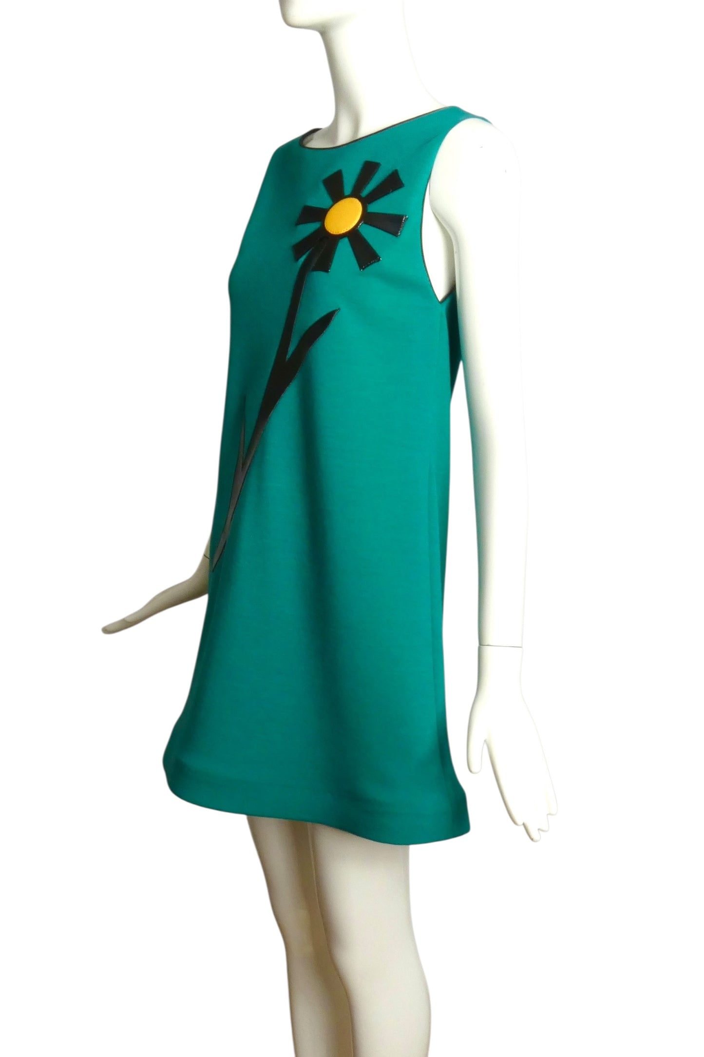 PIERRE CARDIN (HAUTE COUTURE)-2011 Green Crepe Appliqué Shift Dress, Size-4