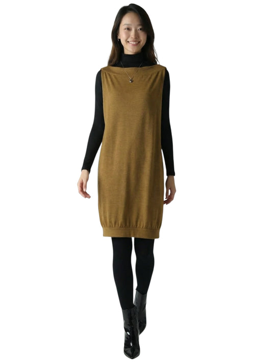 1980s Brown Wool Knit Over Dress, Size 4