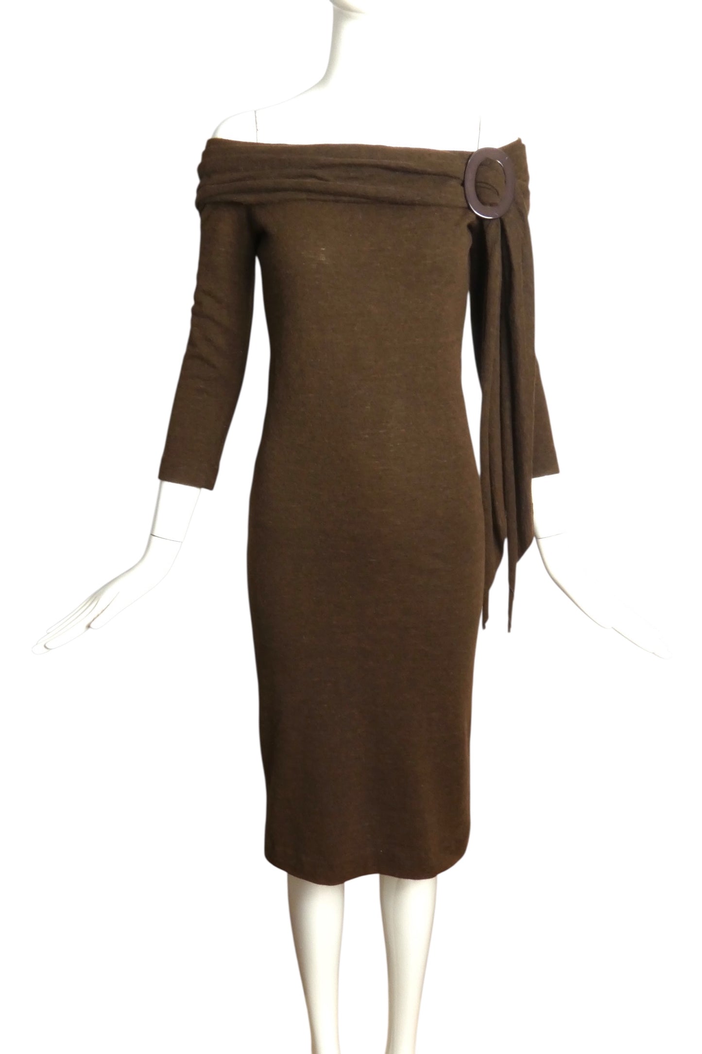 PIERRE CARDIN-1989 Brown Wool Knit Dress, Size-4