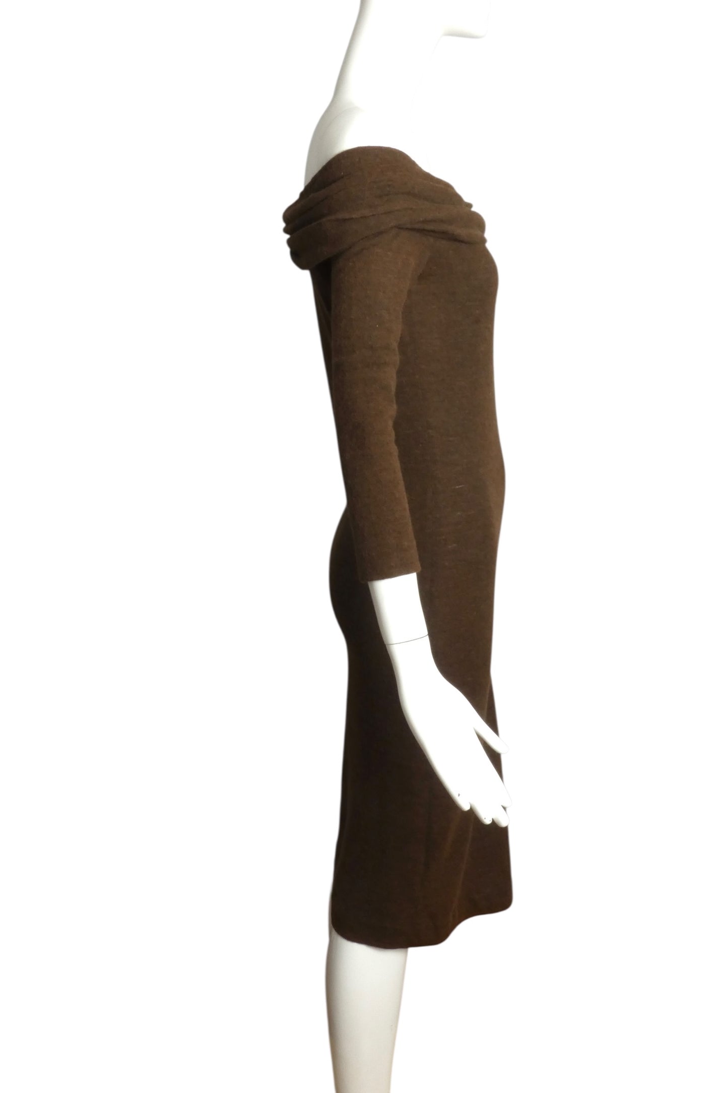 PIERRE CARDIN-1989 Brown Wool Knit Dress, Size-4