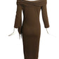 PIERRE CARDIN-1989 Brown Wool Knit Dress, Size-4