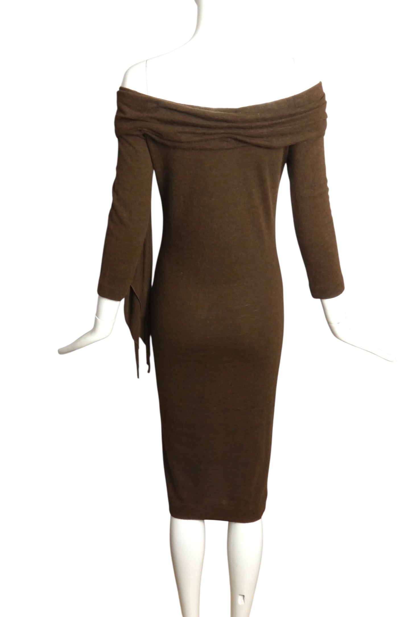 PIERRE CARDIN-1989 Brown Wool Knit Dress, Size-4