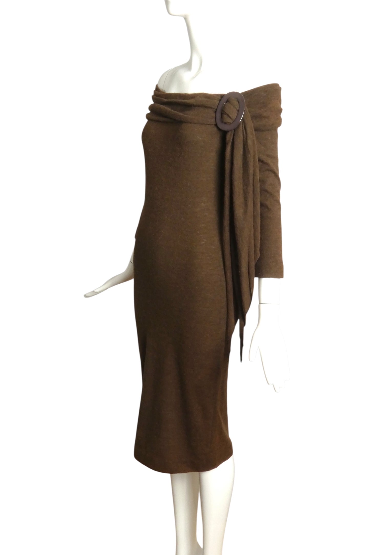 PIERRE CARDIN-1989 Brown Wool Knit Dress, Size-4