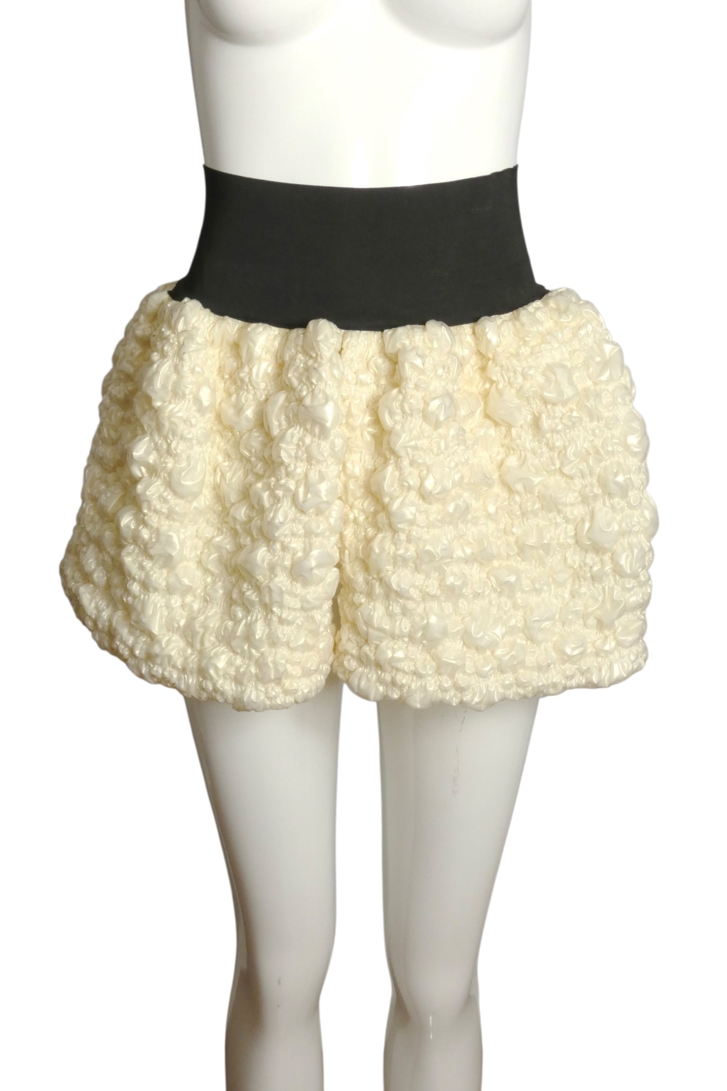 PIERRE CARDIN BOUTIQUE-1991 Ivory Puckered Rubber Overskirt, Size-4