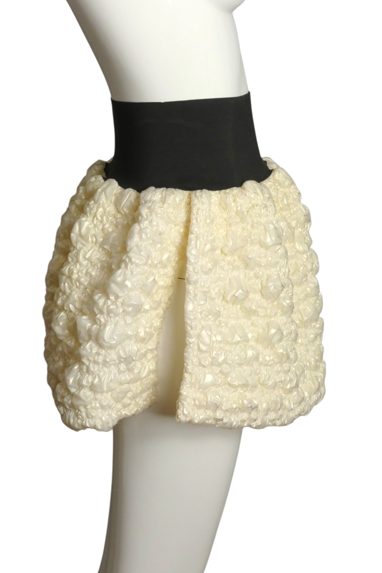 PIERRE CARDIN BOUTIQUE-1991 Ivory Puckered Rubber Overskirt, Size-4