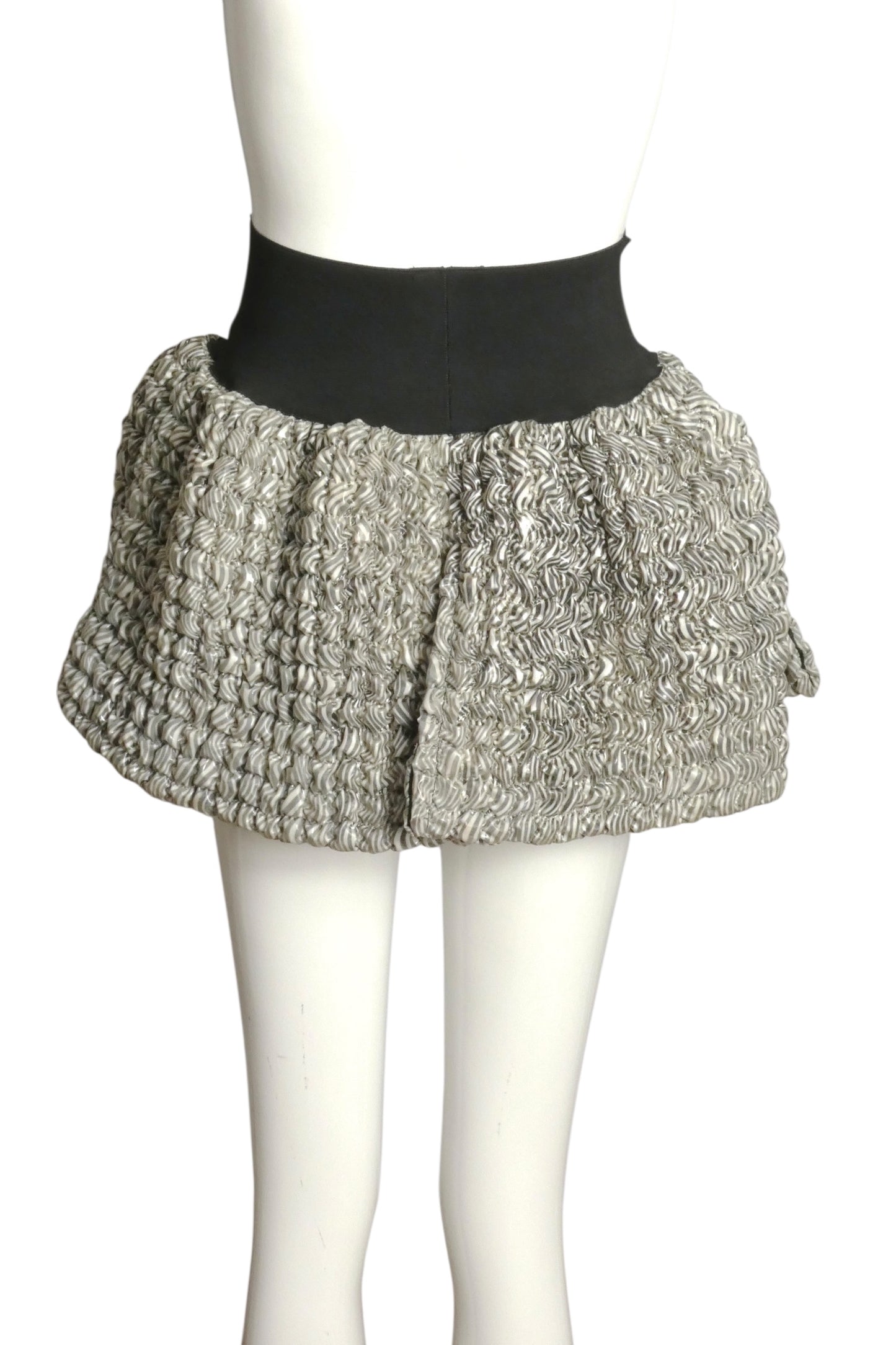 PIERRE CARDIN BOUTIQUE-1991 Grey Print Puckered Rubber Overskirt, Size-4