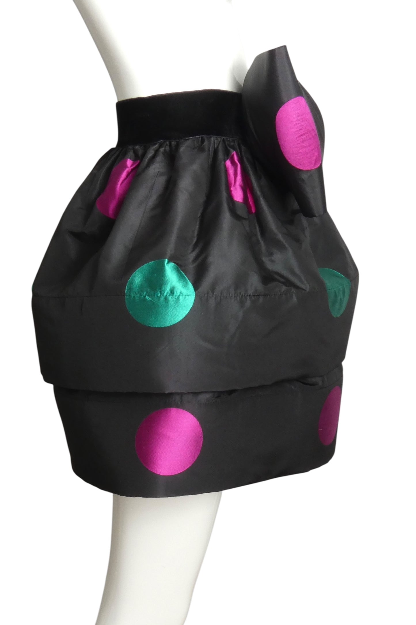 PIERRE CARDIN- 1990s Polka Dot Taffeta Mini Skirt, Size 2