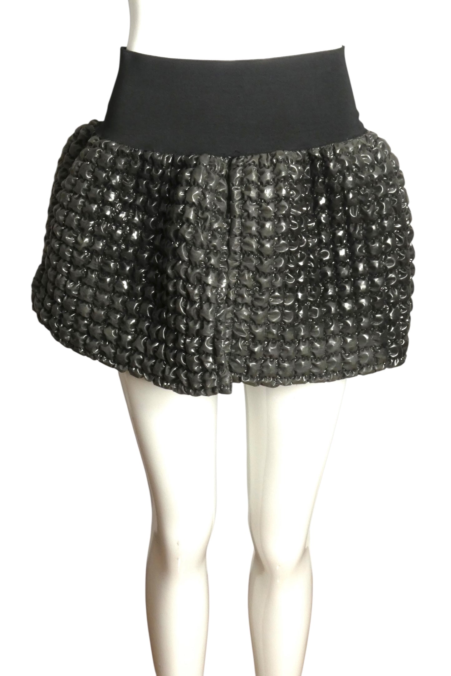 PIERRE CARDIN BOUTIQUE-1991 Charcoal Puckered Rubber Overskirt, Size-4