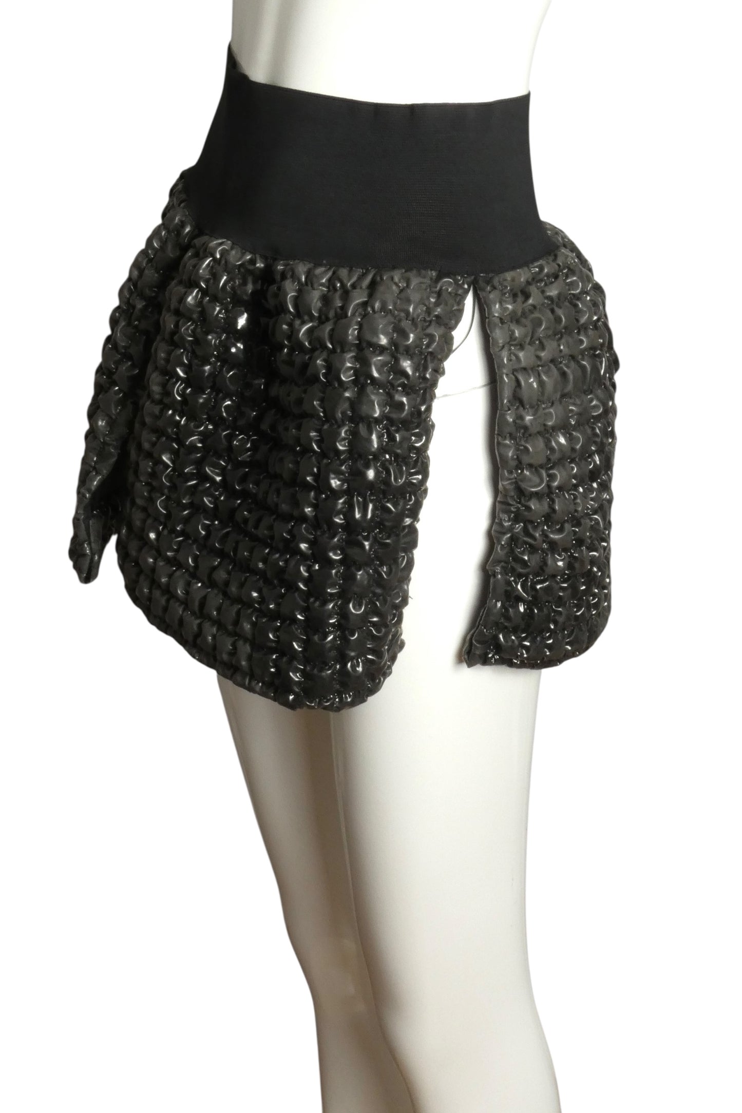 PIERRE CARDIN BOUTIQUE-1991 Charcoal Puckered Rubber Overskirt, Size-4