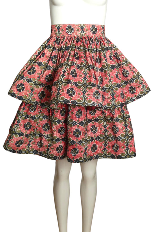 PIERRE CARDIN (HAUTE COUTURE)- 1974 Printed Silk Tiered Skirt, Size 6