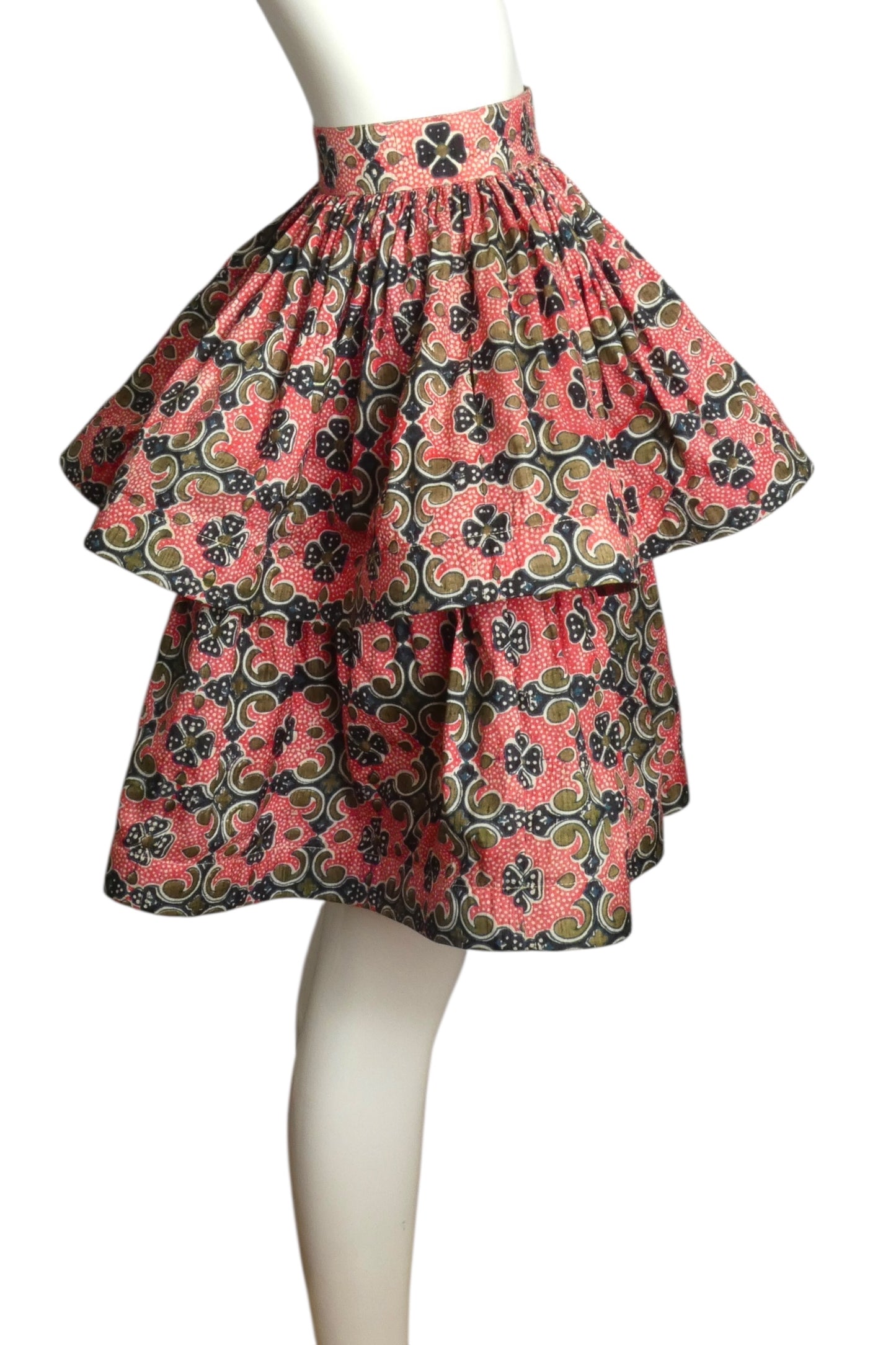 PIERRE CARDIN (HAUTE COUTURE)- 1974 Printed Silk Tiered Skirt, Size 6