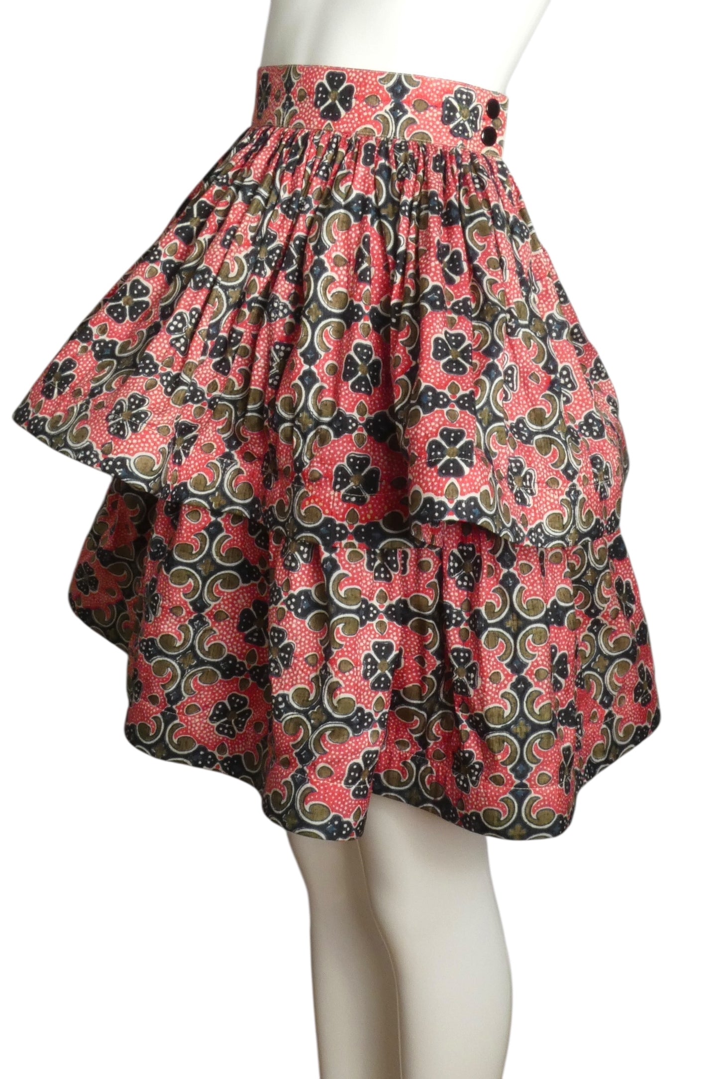 PIERRE CARDIN (HAUTE COUTURE)- 1974 Printed Silk Tiered Skirt, Size 6