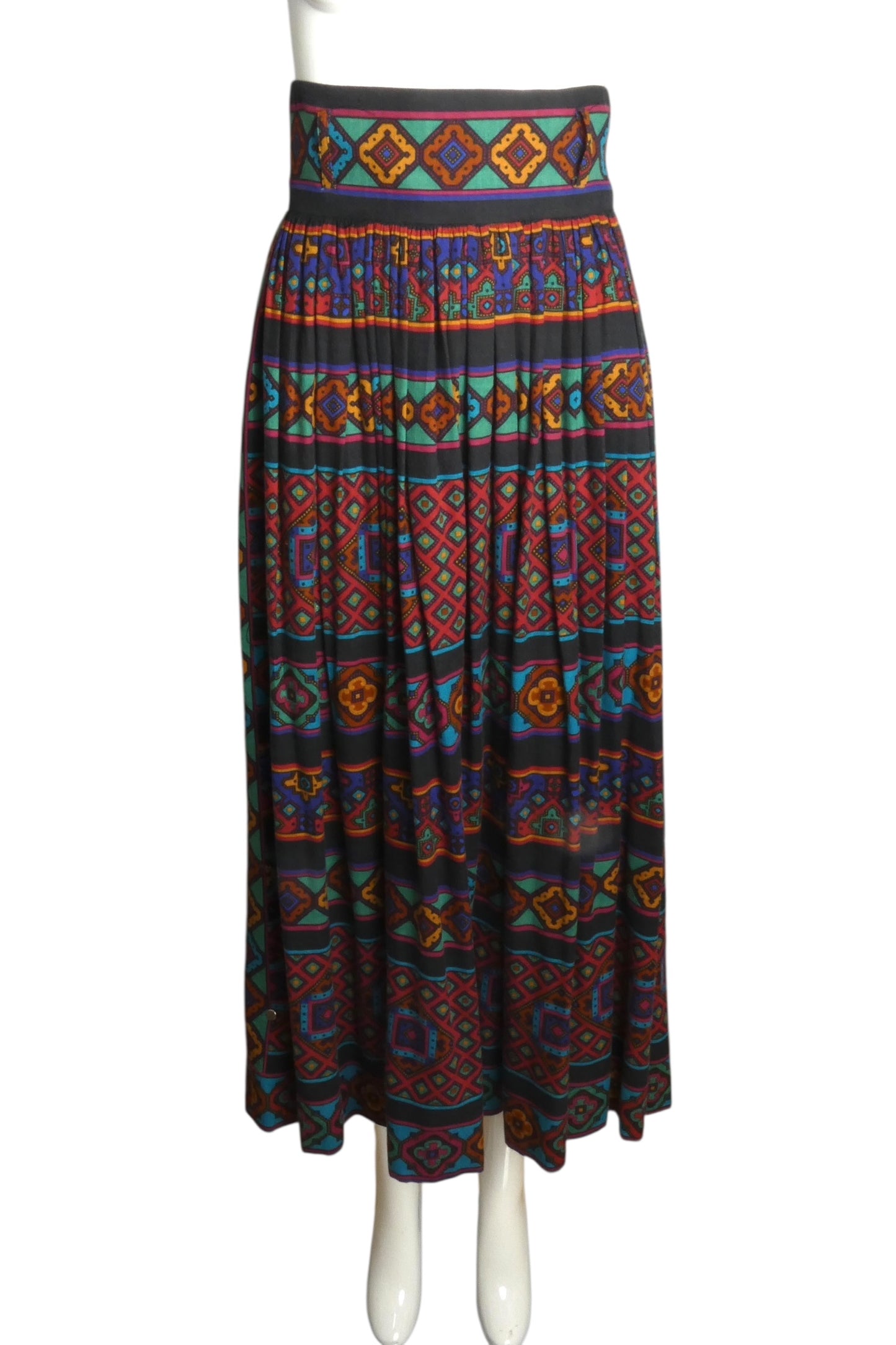 MISS O by OSCAR- 1980s Cotton Print Pleated Skirt, Size 8