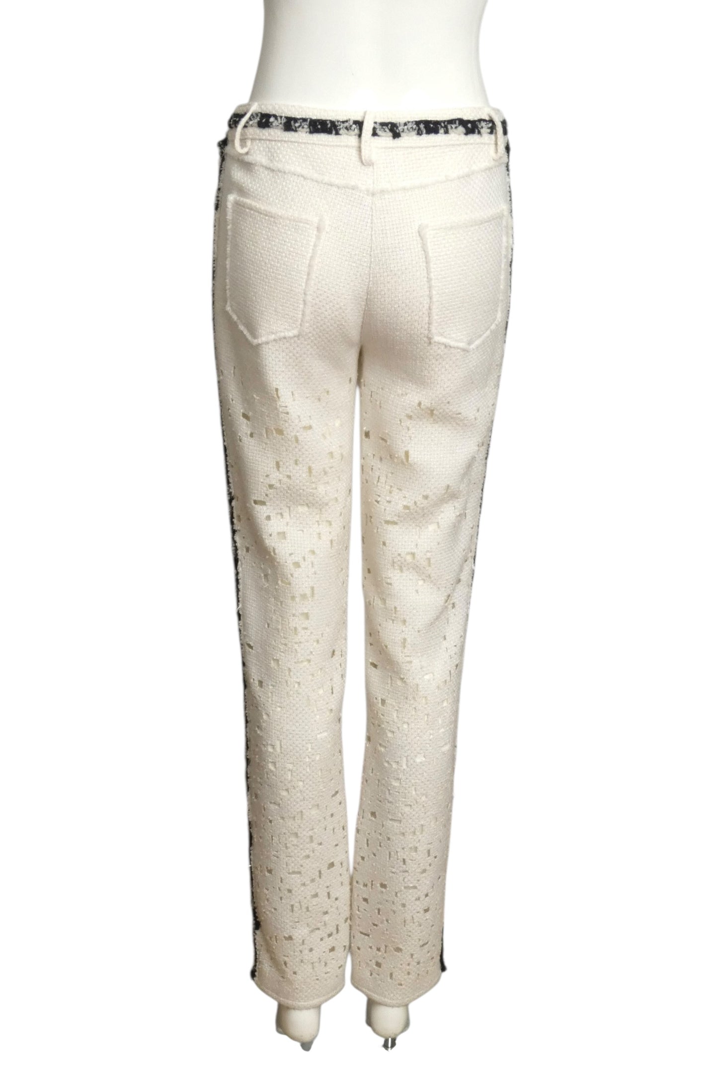CHANEL- NWT 2011 White & Black Lasercut Tweed Trousers, Size 8