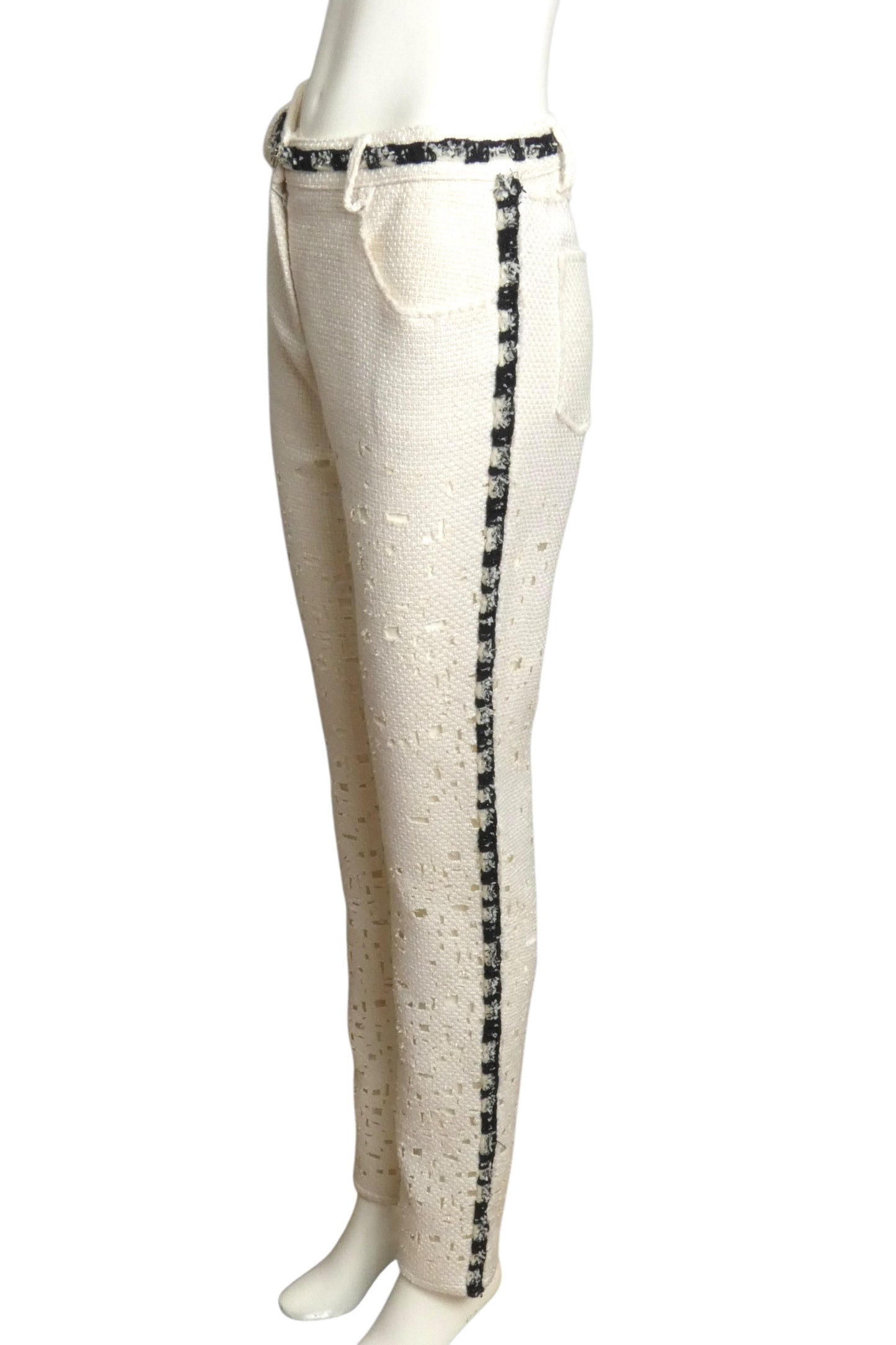 CHANEL- NWT 2011 White & Black Lasercut Tweed Trousers, Size 8