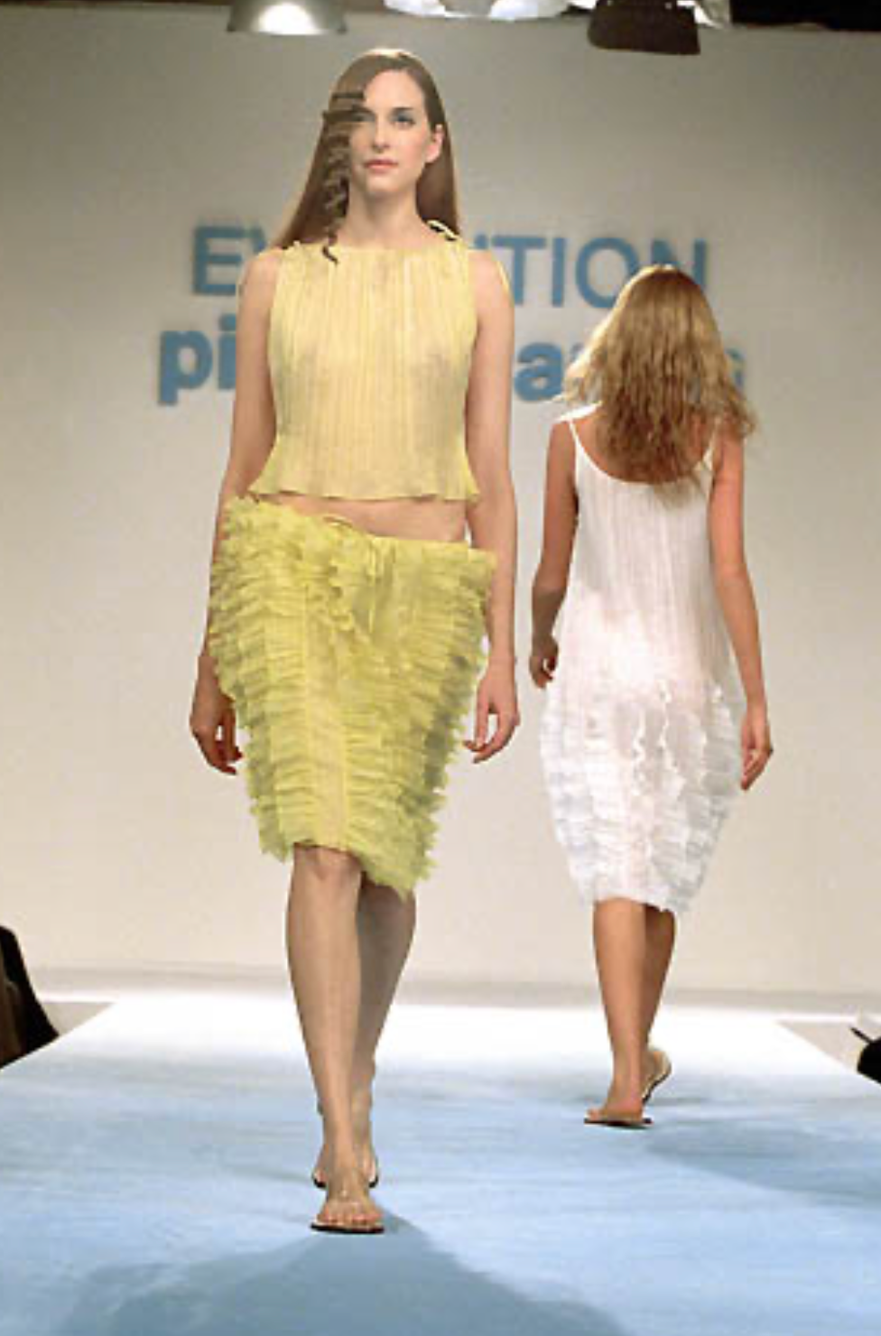 PIERRE CARDIN (HAUTE COUTURE)- 2000 2pc Yellow Crinkle Pleat Ensemble, Size 4