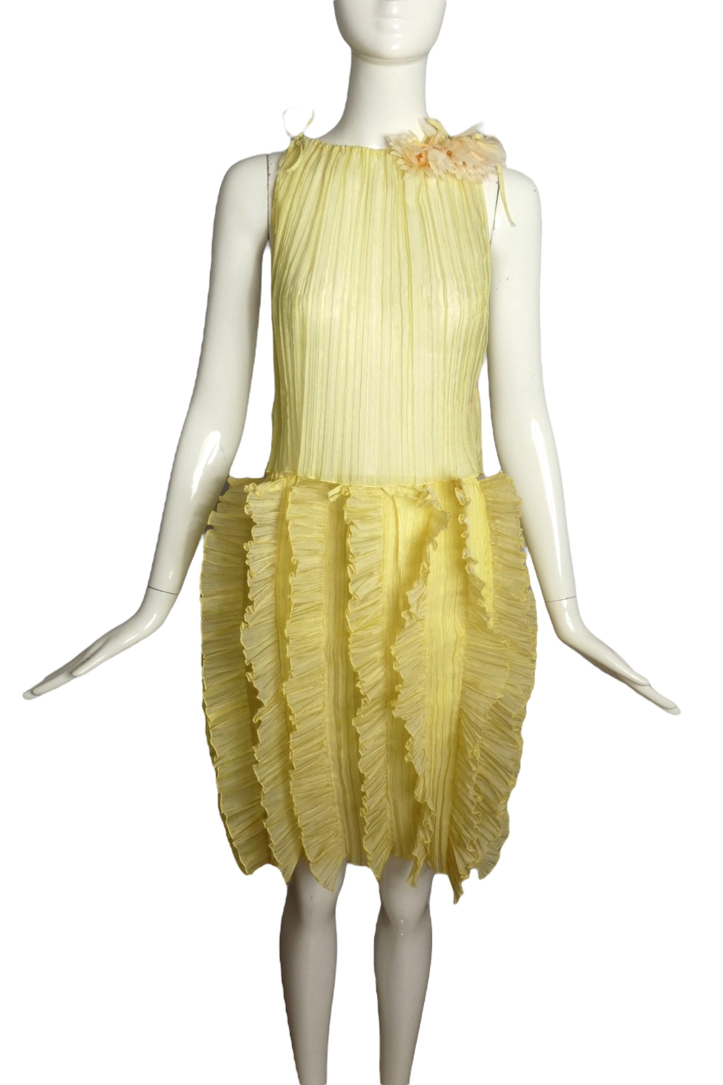 PIERRE CARDIN (HAUTE COUTURE)- 2000 2pc Yellow Crinkle Pleat Ensemble, Size 4