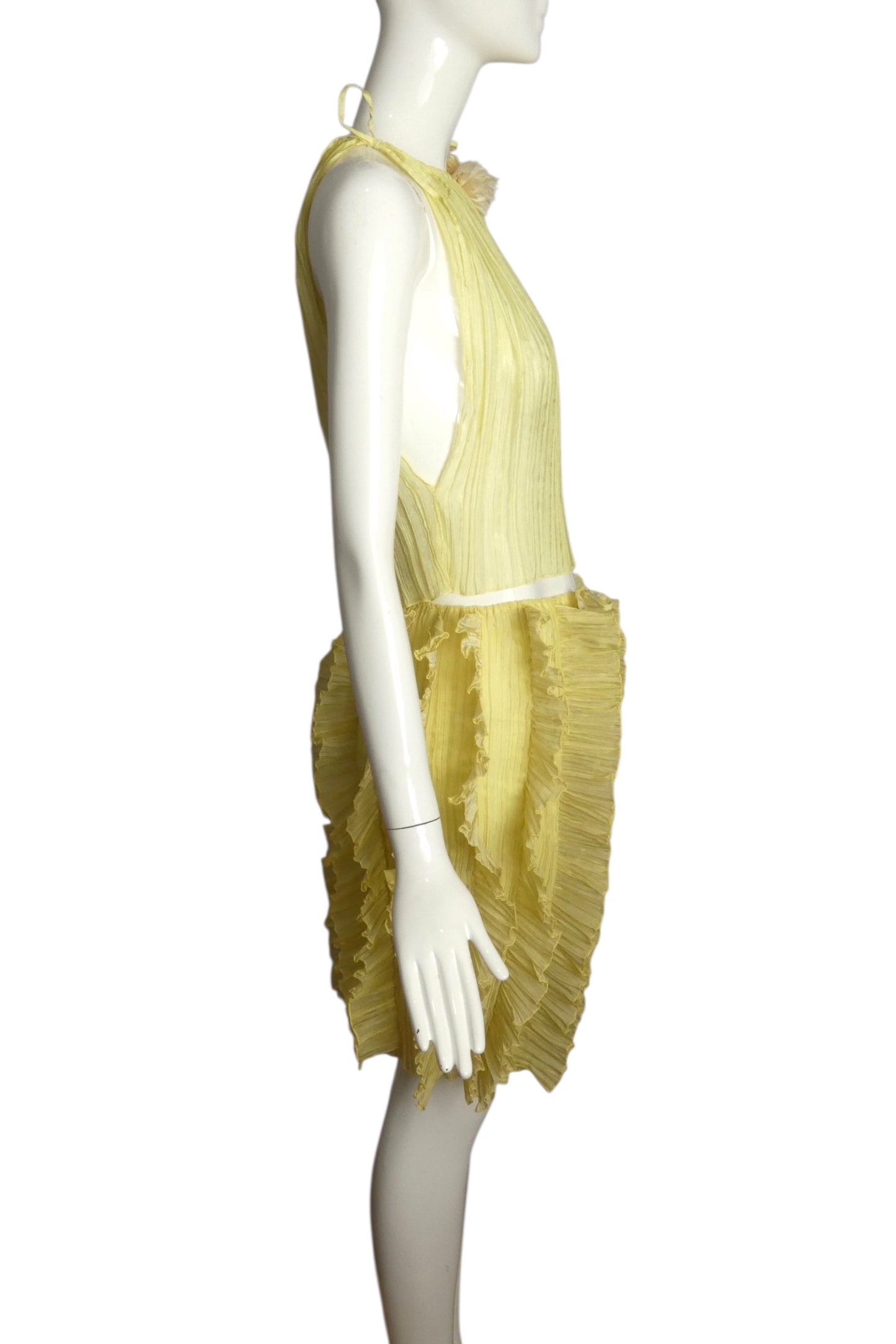 PIERRE CARDIN (HAUTE COUTURE)- 2000 2pc Yellow Crinkle Pleat Ensemble, Size 4