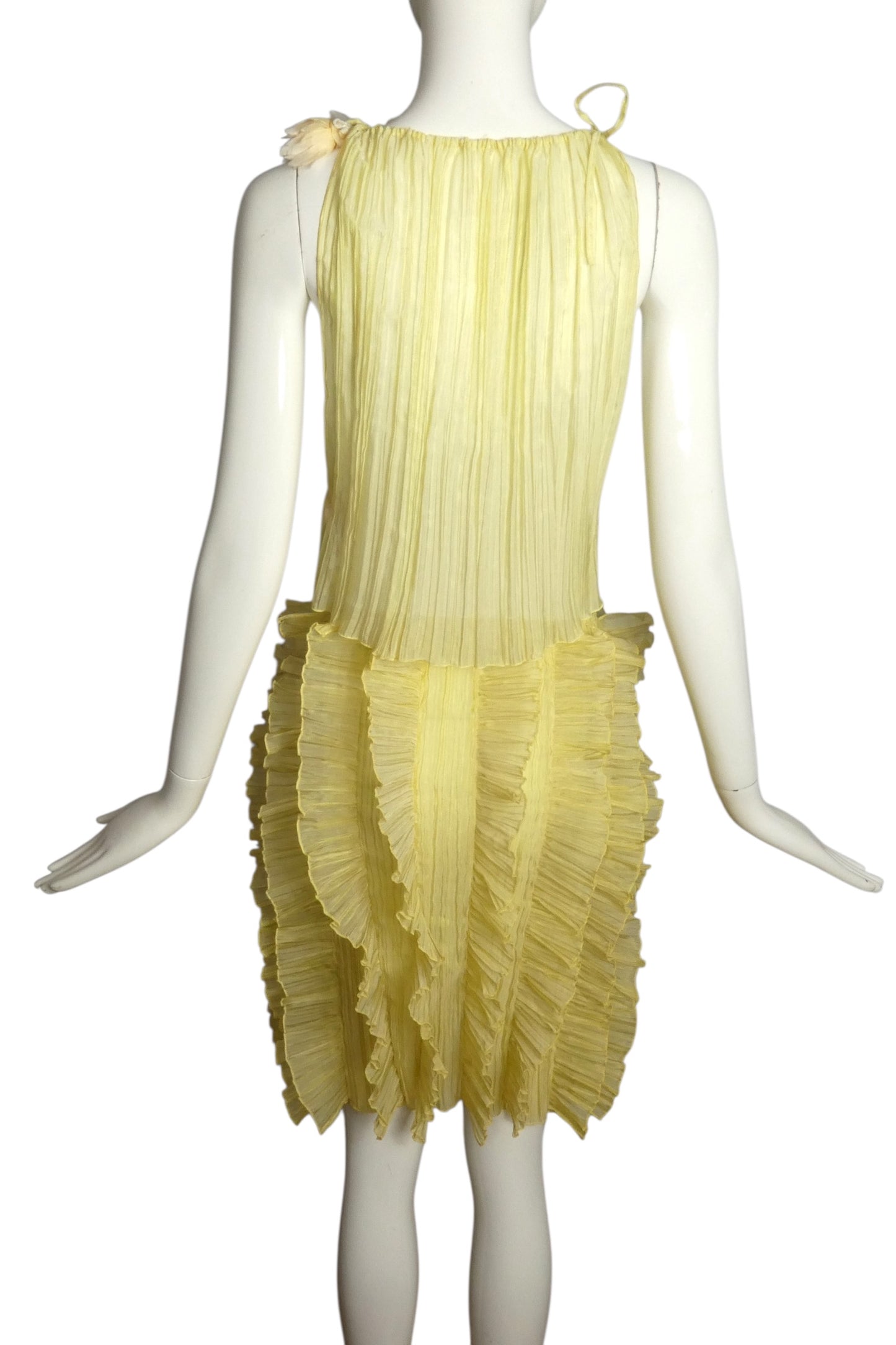 PIERRE CARDIN (HAUTE COUTURE)- 2000 2pc Yellow Crinkle Pleat Ensemble, Size 4